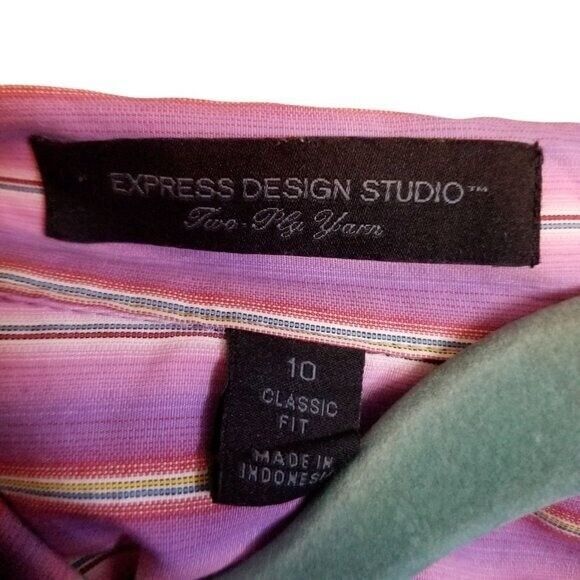 Express Design Studio Womens Sz 10 Purple White Striped Long Sleeve Button Down - Picture 2 of 8